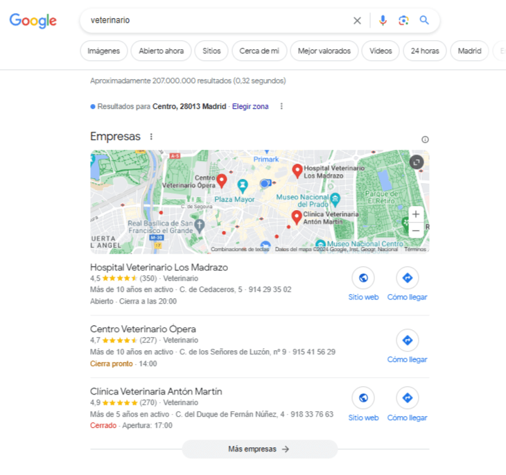 Local Pack en los resultados de Google.<br />
SEO Local para cl&iacute;nicas veterinarias.